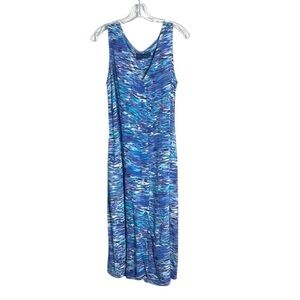 Jams World Vintage Blue Patterned Back Tie midi Dress Size Small